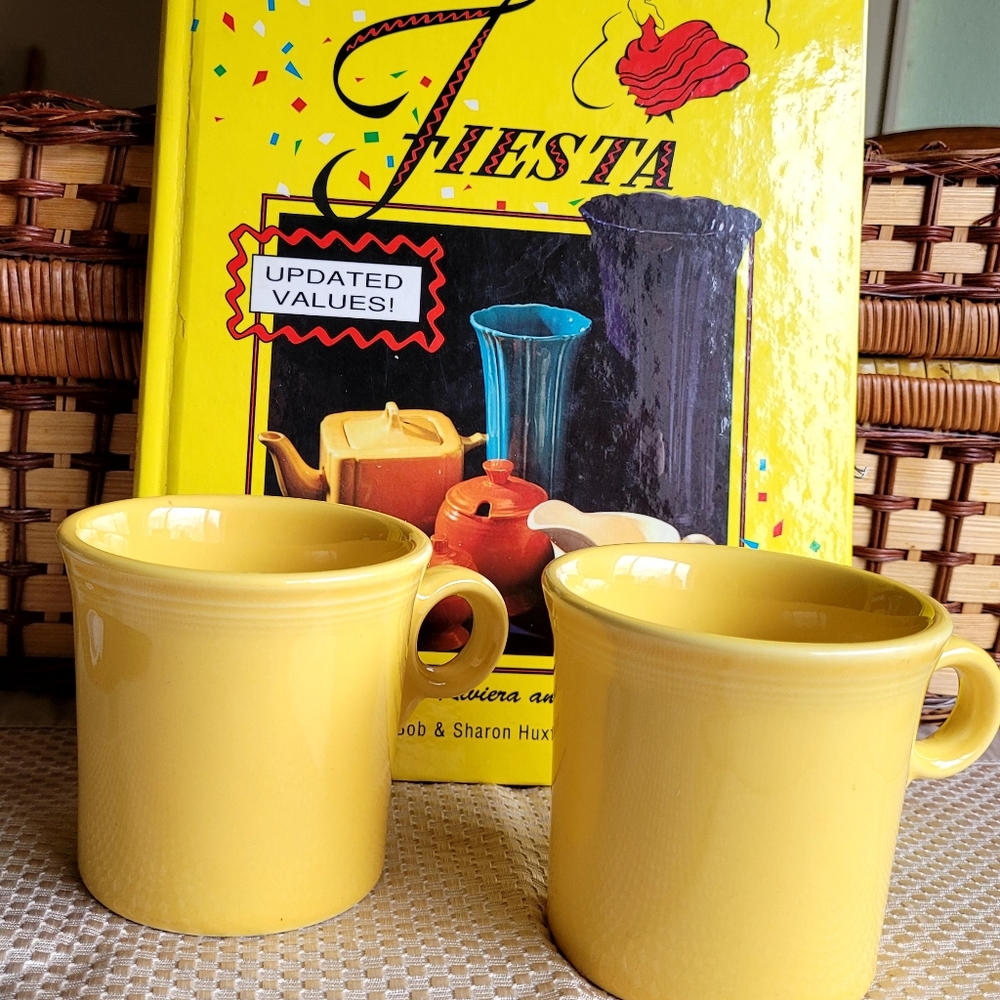 Set of 2 Fiesta Yellow Mugs Fiestaware Ring Handle Tom and Jerry Cups